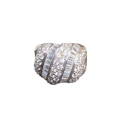 Sterling silver 925 baguette and alternating round CZ rows wave ring size 5 - Picture 7 of 10